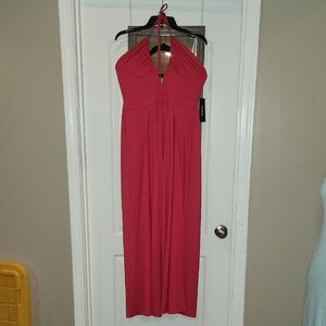 Bebe Hot Pink  Ruched Halter, Split Leg  Pantsuit